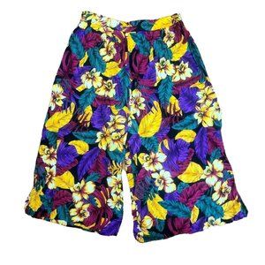 SAG HARBOR Red Green Hawaiian Floral Crop Pull On Pants Womens Size M Medium